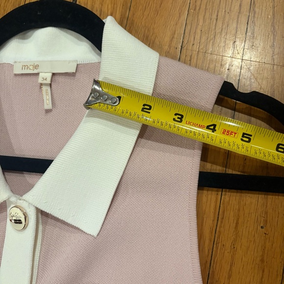 Maje Revisit Contrast Trim Woven Mini Dress Vacation 60s Retro Designer Trendy - Picture 13 of 16